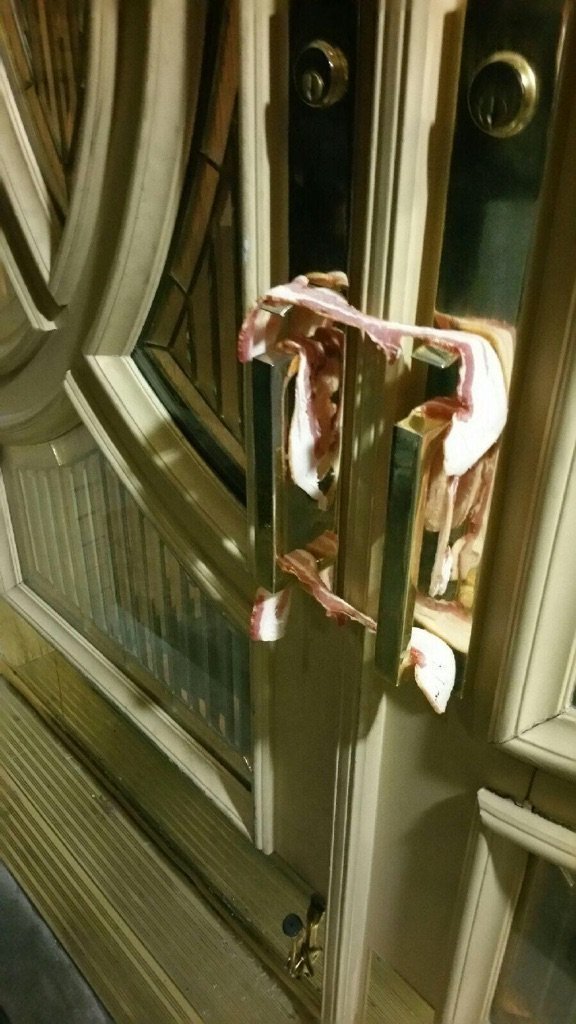 Spring Valley, Nev., mosque worshippers headed to early morning prayers last Sunday arrived to an unwelcome surprise:  Raw bacon was threaded through the handles of the building's doors. Local police are investigating the incident as a possible hate crime — Islam considers any type of pork to be "haram," or forbidden, to touch or eat.