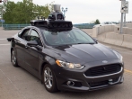 Close up of Uber's Self Driving Car in Pittsburgh on River Blvd