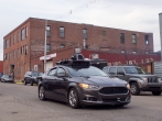 Front view of Uber's Autonomous Self Driving Car in Pittsburgh