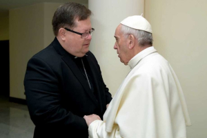 Pope Francis has condemned the Quebec mosque attack that left six dead and eight injured and said he is praying for the victims and their families. In the picture, Pope Francis talks to archbishop of Quebec, Cardinal Gerald LaCroix, as they meet at the Santa Marta residence, at the Vatican Monday, Jan. 30, 2017.  <br/>Reuters