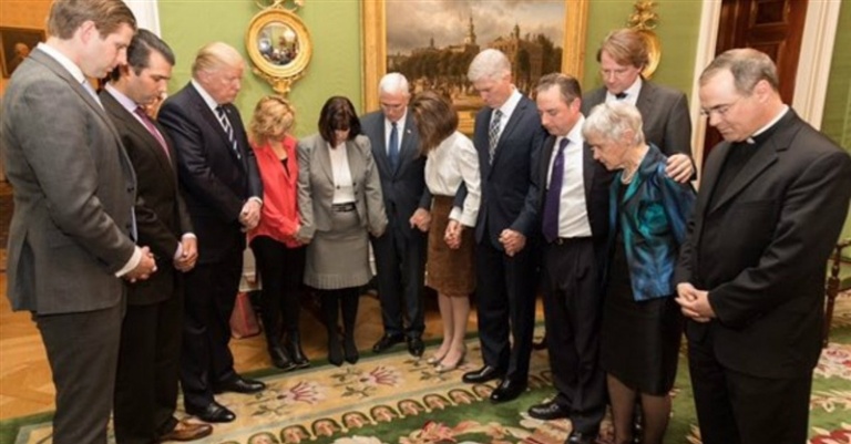 President Donald Trump, Vice President Mike Pence and a few family members prayed with Judge Neil Gorsuch before his nomination this week to the nation's highest court, along with Maureen Scalia, and Fr. Paul Scalia, the wife and son of the deceased conservative Supreme Court Justice Antonin Scalia. Gorsuch attends an Episcopal church and cited his faith in his nomination speech.