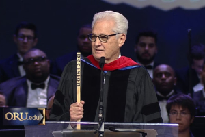 Hobby Lobby founder David Green delivers the commencement address at Oral Roberts University. <br/>Oral Roberts University Vimeo/ScreenGrab