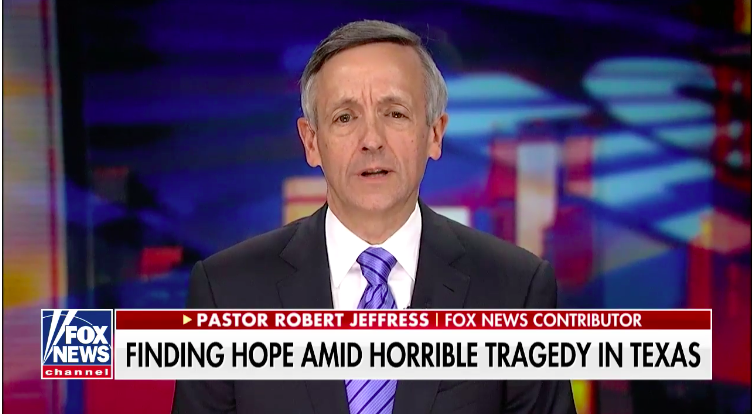 Dr. Robert Jeffress, pastor of the 13,000-member First Baptist Church, Dallas, Texas, recently said that an armed attack on his church would quickly be stopped after one or two shots, as many members of his congregation carry guns.