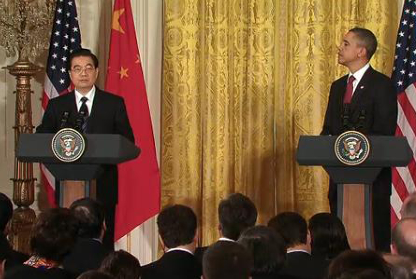 胡錦濤與奧巴馬於聯合記者會談及人權問題 