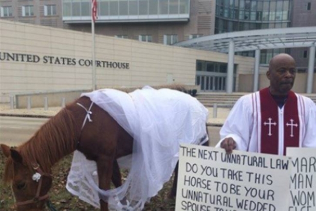 密西西比牧師牽「馬新娘」抗議法院中止《同性婚姻禁令》