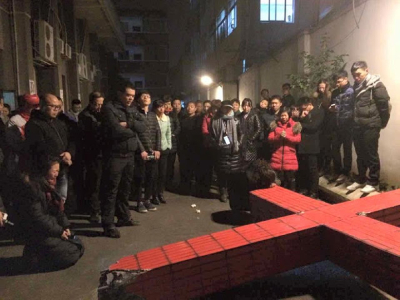 温州下岭教会十字架2015年圣诞节后被拆除