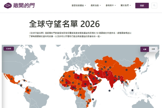 「2026年全球守望名單」公佈 3.88億基督徒遭受迫害